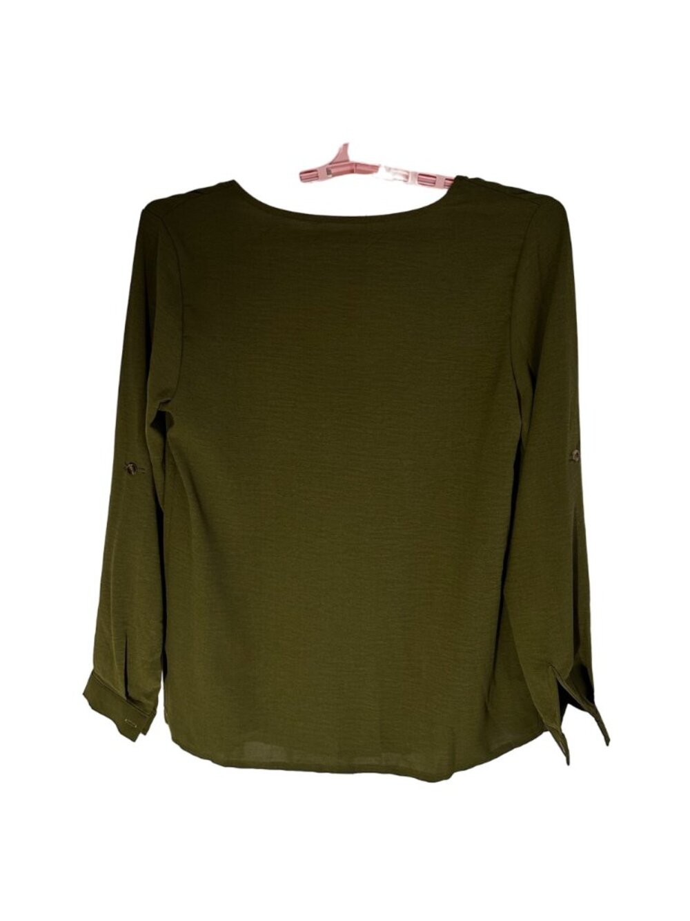 Lola Blooms Boutique Olive Green Long Roll Up Sleeve Button-Up Blouse SZ L NWT - Picture 3 of 12